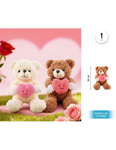 Peluche oso corazón con alas 35 cm